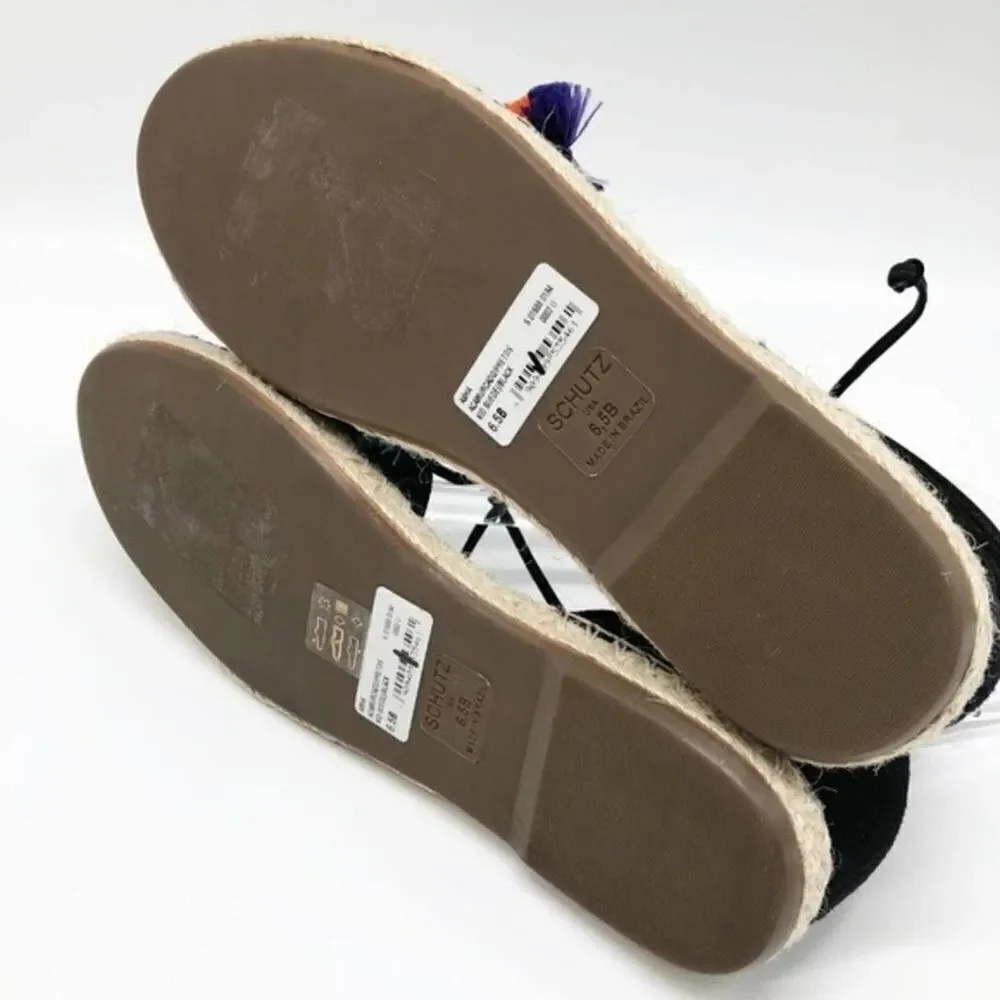 SCHUTZ Asha Black Suede Tassel Flat Espadrille